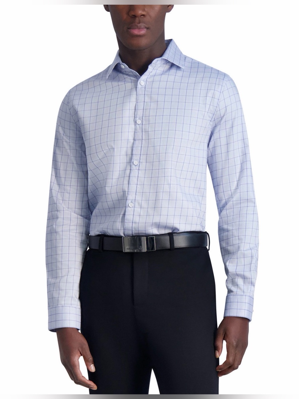 🔥 $99 Karl Lagerfeld Paris Slim Fit Windowpane Dress Shirt Sz XL 17-17.5 34/35